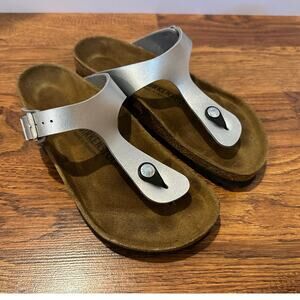 Birkenstock Gizeh Sandal Metallic Silver Women’s Size 37 Thong Comfort Slide